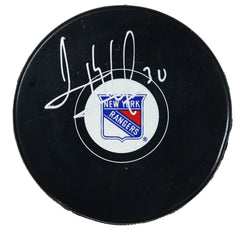 Henrik Lundqvist New York Rangers Signed Autographed Rangers Logo NHL Hockey Puck Global COA with Display Holder
