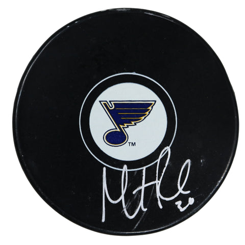 Martin Brodeur St. Louis Blues Signed Autographed Blues Logo NHL Hockey Puck Global COA with Display Holder