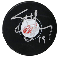 Steve Yzerman Detroit Red Wings Signed Autographed Red Wings Logo NHL Hockey Puck with Display Holder Global COA