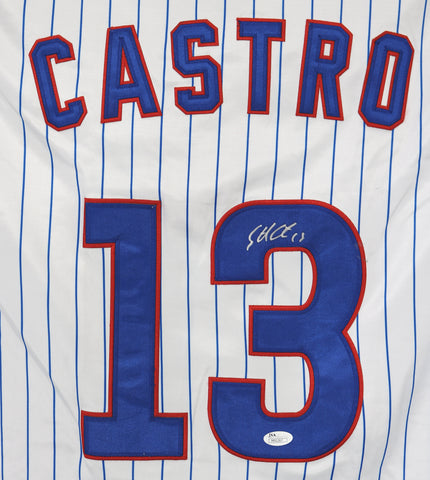 Starlin Castro Chicago Cubs Signed Autographed White Pinstripe #13 Jersey JSA COA