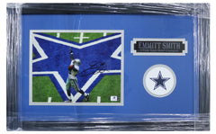 Emmitt Smith Dallas Cowboys Signed Autographed 22" X 14" Framed Celebration Photo Global COA