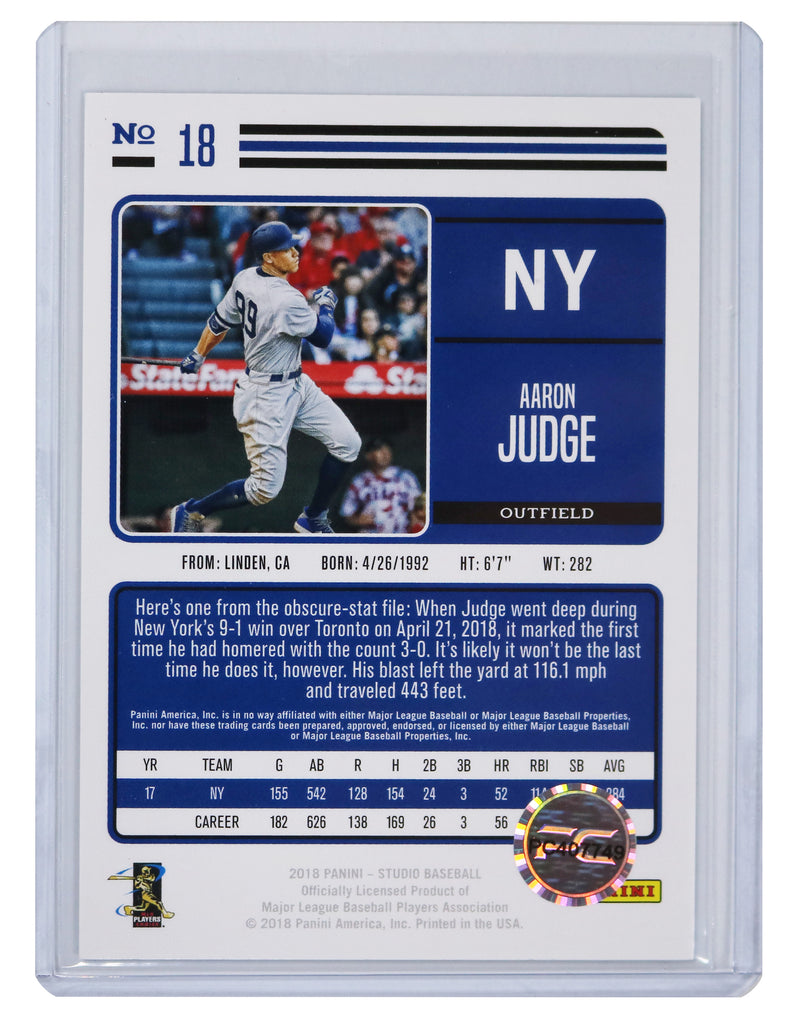 Aaron Judge New York Yankees Autographed 2018 Panini Baseball Card