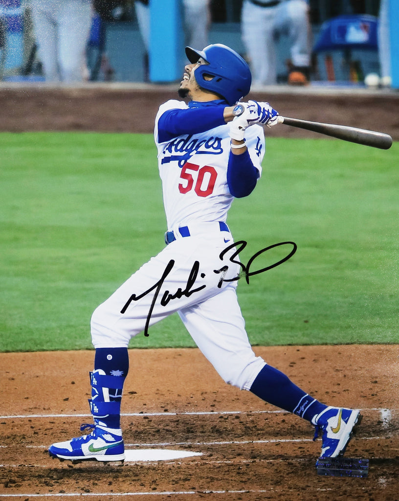 Mookie Betts Los Angeles Dodgers Autographed Fanatics Authentic 8 x 10  White Jersey Hitting Photograph