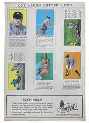 1928 Baseball Uncut Sheet Fro-Joy Color Cards Babe Ruth New York Yankees Reprint