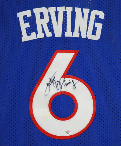 Julius Dr. J Erving Philadelphia 76ers Signed Autographed Blue #6 Jersey PAAS COA - SIGNATURE BLED