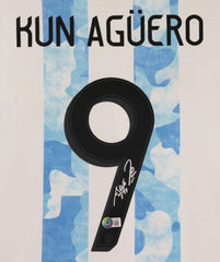 Sergio Kun Aguero Signed Autographed Argentina #9 Blue White Striped Jersey Beckett Certification