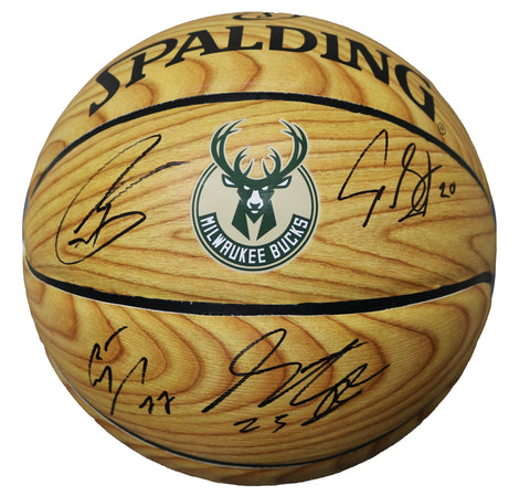 Milwaukee Bucks 2018-19 Signed Autographed Spalding Woodgrain Logo Basketball - 6 Autographs