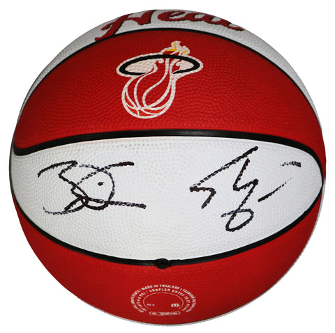 Dwyane Wade and Shaquille O'Neal Miami Heat Signed Autographed Heat Logo Mini Basketball Heritage Authentication COA