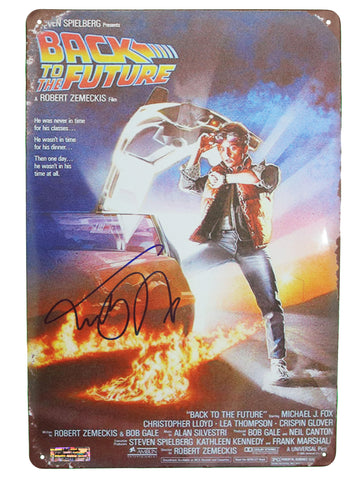Michael J Fox Signed Autographed 11-3/4" x 7-7/8" Back to the Future Metal Tin Sign Heritage Authentication COA