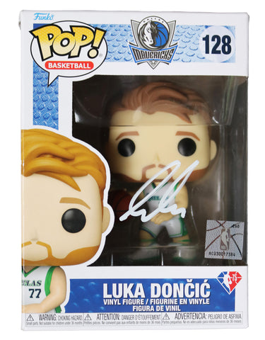 Luka Doncic Dallas Mavericks Signed Autographed NBA FUNKO POP #128 Vinyl Figure Heritage Authentication COA - DAMAGE