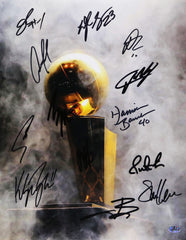 Golden State Warriors 2014-15 NBA Champions Team Signed Autographed 11" x 14" Photo Authenticated Ink COA - Curry Thompson Green Iguodala