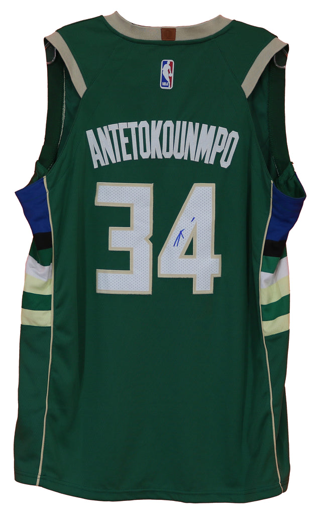 Sports-Autographs Giannis Antetokounmpo Milwaukee Bucks Signed Green #34 Jersey