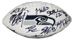 Seattle Seahawks 2015 Team Signed Autographed White Logo Football Wilson Lynch Sherman PAAS Letter COA