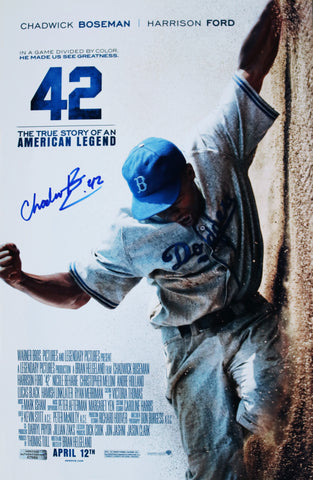 Chadwick Boseman Signed Autographed 42 Jackie Robinson 11" x 17" Movie Poster Photo Heritage Authentication COA