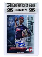 Triston McKenzie Cleveland Indians Signed Autographed 2018 Bowman Chrome Baseball Card CAS Certified