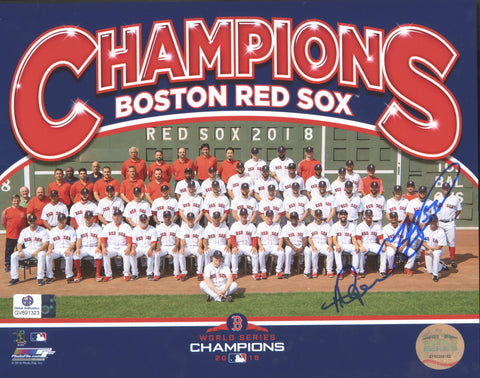 Mookie Betts and Andrew Benintendi Boston Red Sox Dual Signed Autographed 8" x 10" World Series Champions Photo Global COA