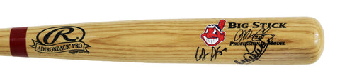 Michael Bourn, Cody Allen, Abraham Almonte, Sandy Alomar Jr. Cleveland Indians Signed Autographed Rawlings Big Stick Natural Bat