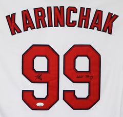 James Karinchak Cleveland Indians Signed Autographed White #99 Jersey JSA Witnessed COA