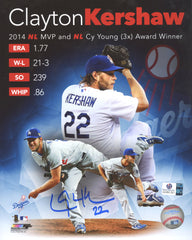 Clayton Kershaw Los Angeles Dodgers Signed Autographed 8" x 10" 2014 MVP and Cy Young Award Winner Photo Global COA