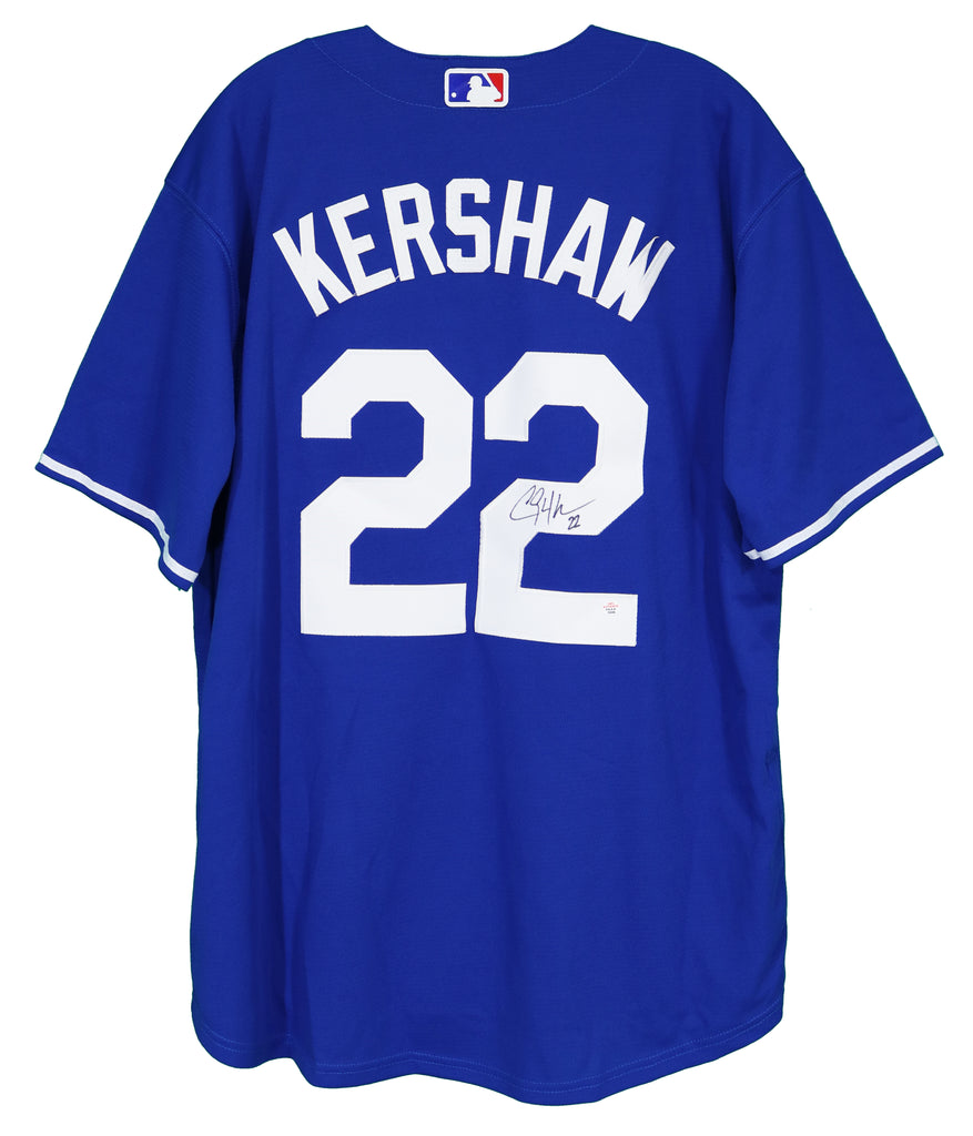 Buy the Mens Blue Los Angeles Dodgers Clayton Kershaw #22 Button
