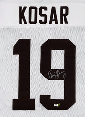 Bernie Kosar Cleveland Browns Signed Autographed White #19 Custom Jersey Witnessed Global COA - TORN STICKER