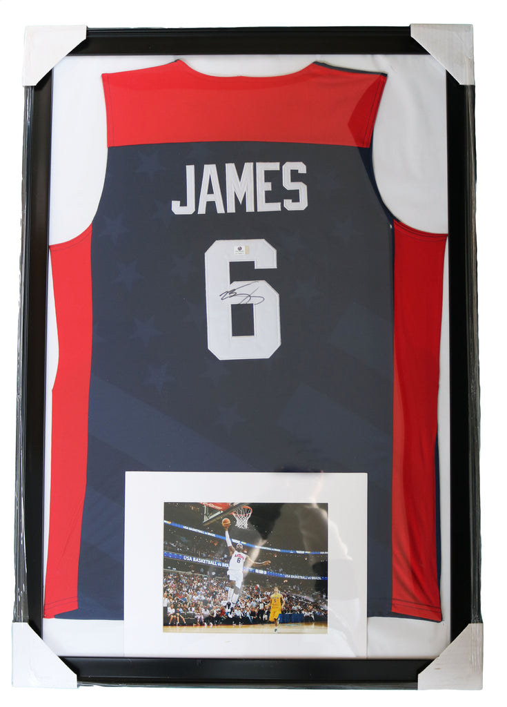 Lebron James Team USA Signed Autographed 39x27 Framed Jersey Display –