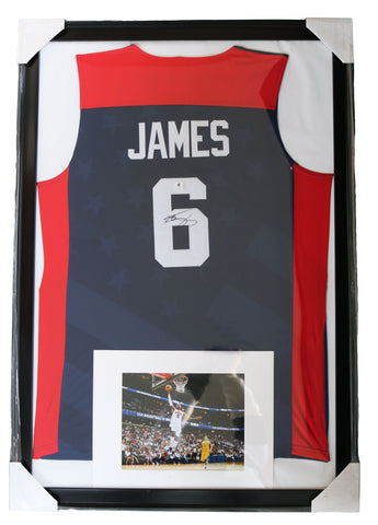 Lebron James Team USA Signed Autographed 39" x 27" Framed Jersey Display Global COA