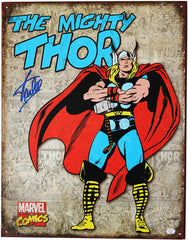 Stan Lee Signed Autographed 12.5" x 16" Marvel Comics The Mighty Thor Retro Metal Tin Sign PAAS COA
