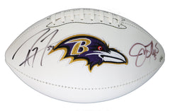 Ray Lewis and Joe Flacco Baltimore Ravens Signed Autographed White Panel Logo Football PAAS COA