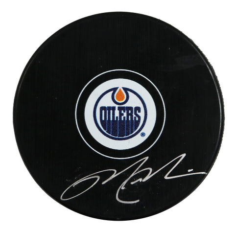 Mark Messier Signed Autographed Edmonton Oilers Logo NHL Hockey Puck Global COA with Display Holder