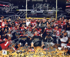 Ohio State Buckeyes 2014-15 NCAA National Football Champions Signed Autographed 8" x 10" Celebration Photo Witnessed Global COA Meyer Elliott Bosa