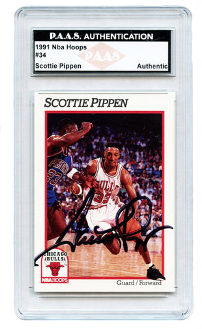 Scottie Pippen Chicago Bulls Signed Autographed 1991 NBA Hoops #34 Basketball Card PAAS Certified