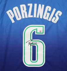 Kristaps Porzingis Dallas Mavericks Signed Autographed Blue City Edition #6 Jersey PAAS COA