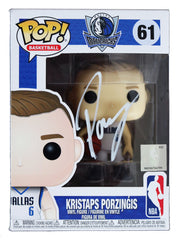 Kristaps Porzingis Dallas Mavericks Signed Autographed NBA FUNKO POP #61 Vinyl Figure Heritage Authentication COA - DAMAGED