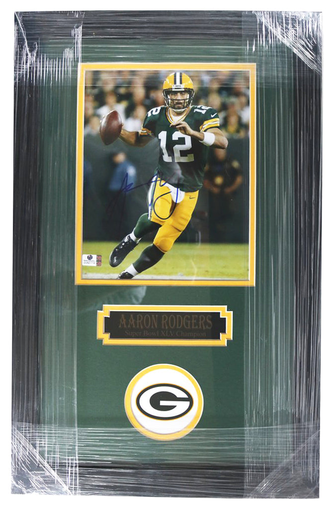 Aaron Rodgers Green Bay Packers Signed Autographed 22' X 14' Framed Passing  Photo Global COA