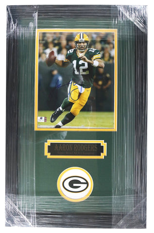 Aaron Rodgers Green Bay Packers Signed Autographed 22" X 14" Framed Passing Photo Global COA