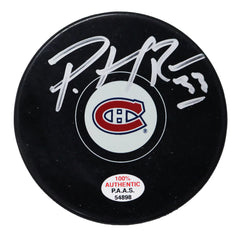 Patrick Roy Montreal Canadiens Signed Autographed Logo NHL Hockey Puck PAAS COA with Display Holder