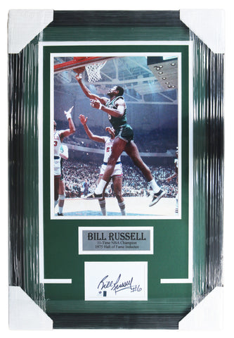 Bill Russell Boston Celtics 27" x 18" Framed Display with 11" x 14" Photo and Signed Autographed Index Card Global COA
