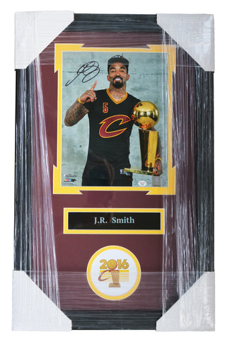 J.R. Smith Cleveland Cavaliers Cavs Signed Autographed 22" x 14" Framed Championship Trophy Photo PAAS COA