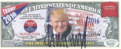 Donald Trump United States President Signed Autographed 2016 Campaign Million Dollar Bill Pinpoint COA