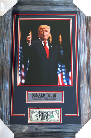Donald Trump United States President 28" x 19" Framed Photo and Signed Autographed Dollar Bill PAAS COA