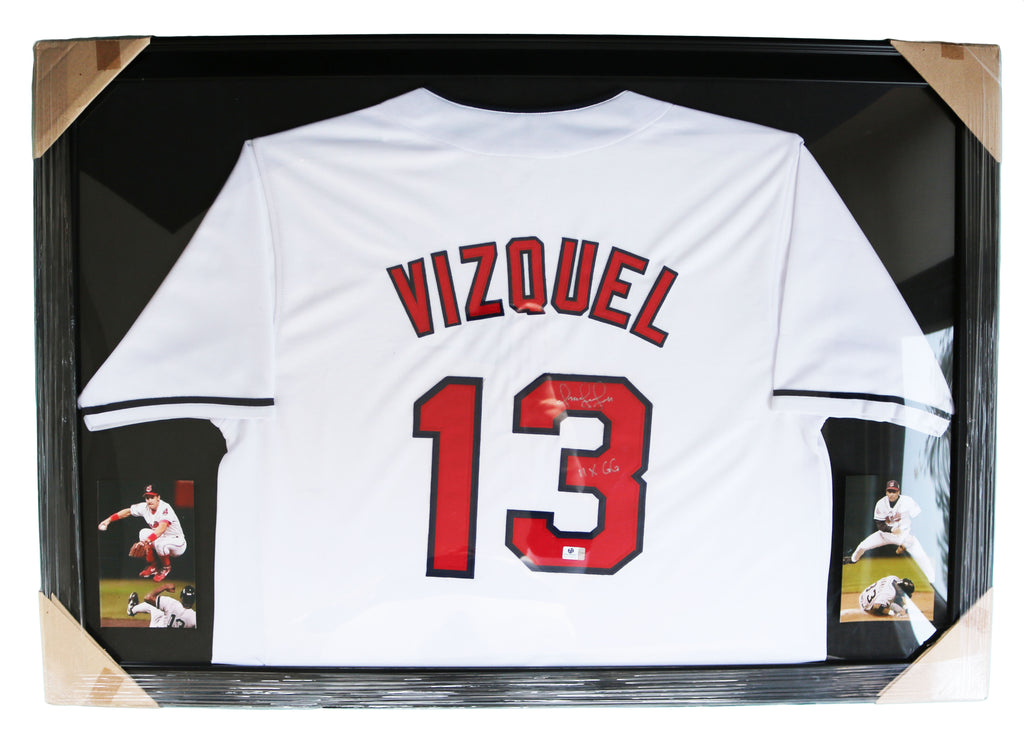 Omar Vizquel Cleveland Indians Signed Autographed 39 x 27 Framed Jersey  Display