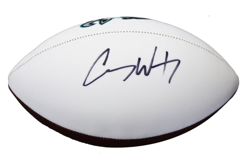 Carson Wentz Philadelphia Eagles Signed Autographed White Panel Logo Football PAAS COA