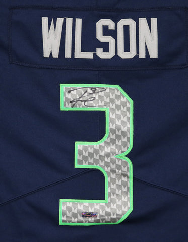 Russell Wilson Seattle Seahawks Signed Autographed Blue #3 Jersey Heritage Authentication COA