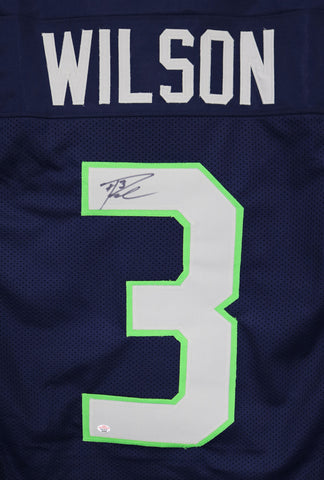 Russell Wilson Seattle Seahawks Signed Autographed Blue #3 Custom Jersey PAAS COA