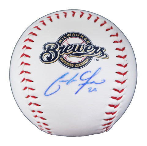 Christian Yelich Signed Autographed Rawlings Official Major League Milwaukee Brewers Logo Baseball Global COA with Display Holder