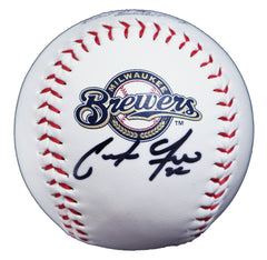 Christian Yelich Signed Autographed Rawlings Official Major League Milwaukee Brewers Logo Baseball Black Auto Global COA with Display Holder